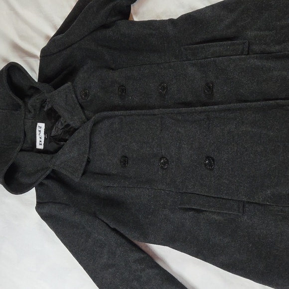 TRENDZ Women's Wool Charcoal Black Grey Hooded Peacoat XL - Picture 1 of 9